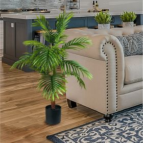 Artificial Palm Plant in Black Plastic Pot