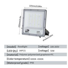LED Floodlight, Outdoor Waterproof Strong Light, Ultra Bright Construction Site Factory RV Room Searchlight, Outdoor High-power Lighting Lamp (Option: 50W)
