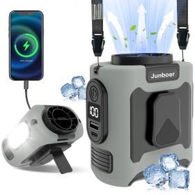 10000mAh Portable Waist Fan, Clip On Wearable Belt Personal Fan, Rechargeable Battery Powered, With 5 Speed Levels And A Flashlight, Suitable For (Option: Gray)