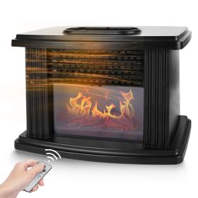 1Pc Electric Fireplace Heater 800W Artificial Flame Stove Heater With Accurate Digital Thermostat Timer Setting Remote Control Overheating Protec (Color: Black)